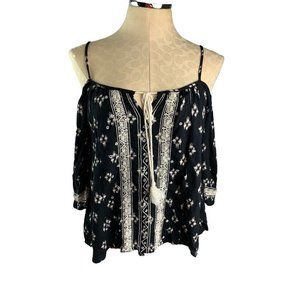 Small Band of Gypsies Women's Black White Boho Style Blouse Flowy